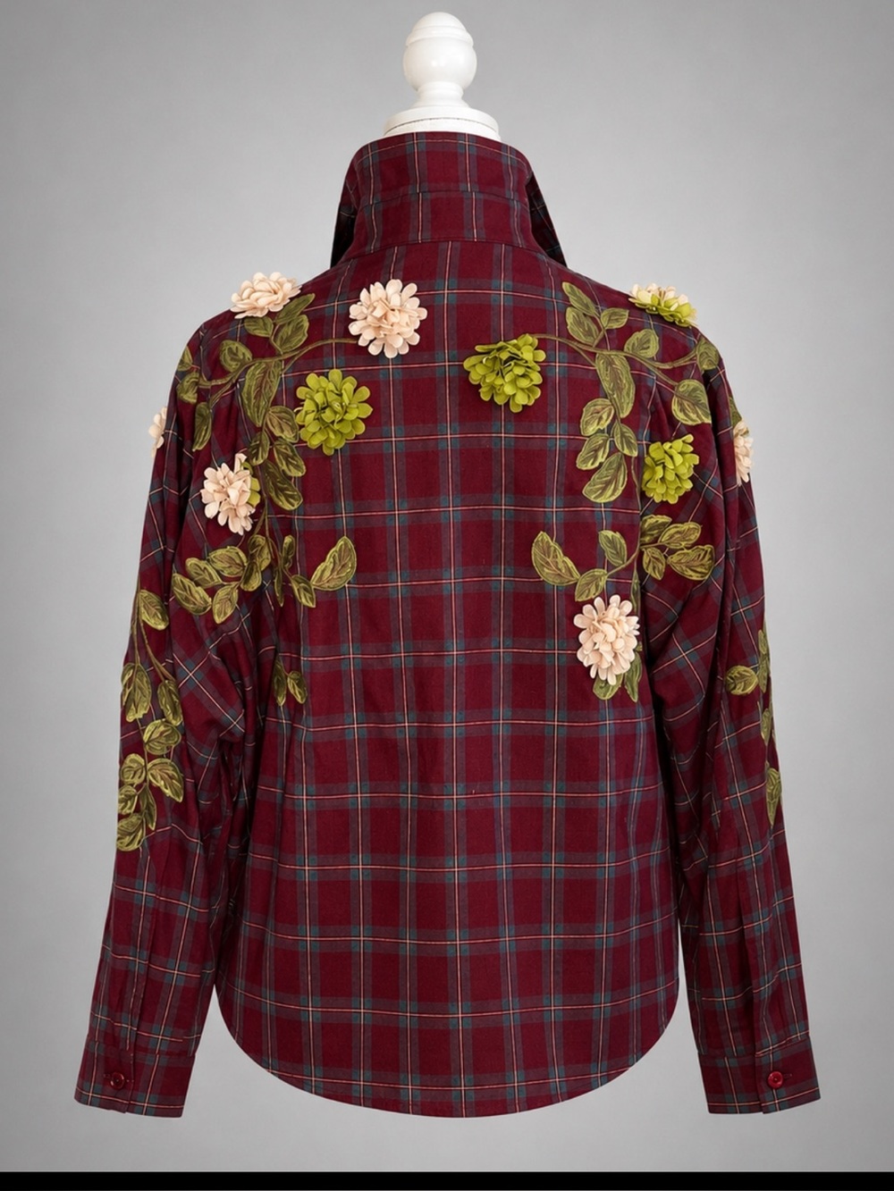 Beulah Floral Appliqué Plaid Shirt Oversized Western Cottagecore Top - Picture 5 of 13